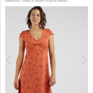 Toad & Co Amelia Dress - Small - Cap sleeves - Deep teal, leaf pattern